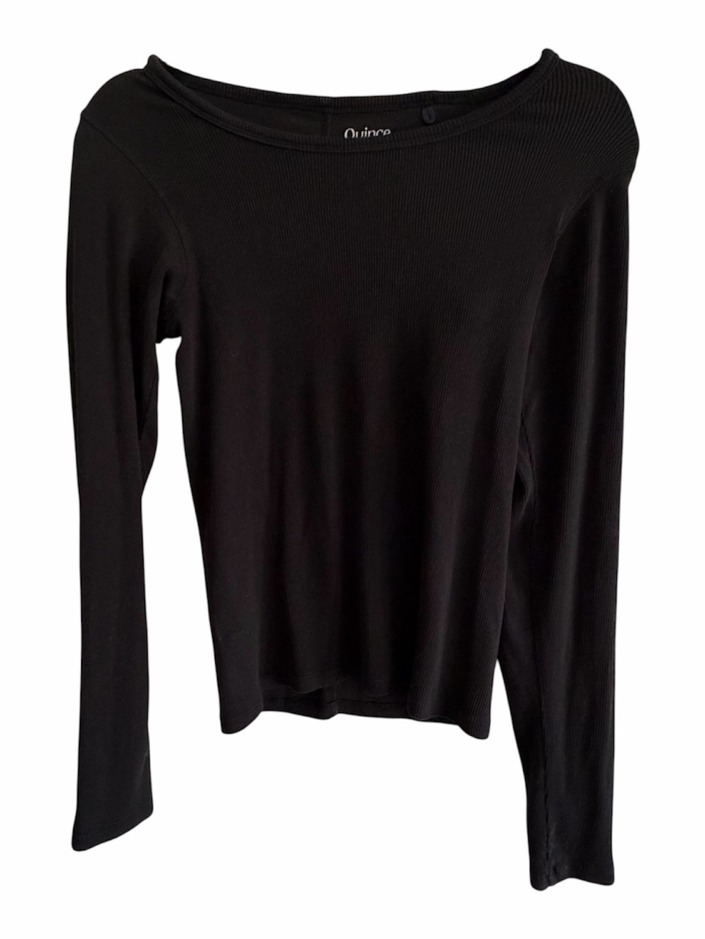 Quince Ribbed Boat Neck Long Sleeve Top Black Small Minimalist